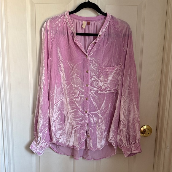 Pilcro Dusty Lilac Satin Button-Front Blouse - Picture 3 of 3